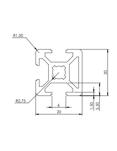 Aluminium profile 20x20 3 slots | EASI-Spare