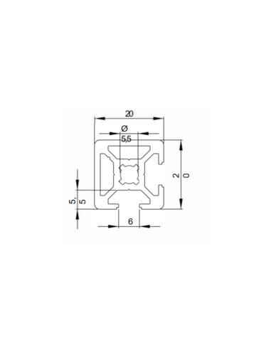 Aluminium profile 20x20 2N90 with 6 mm slot | EASI-Spare