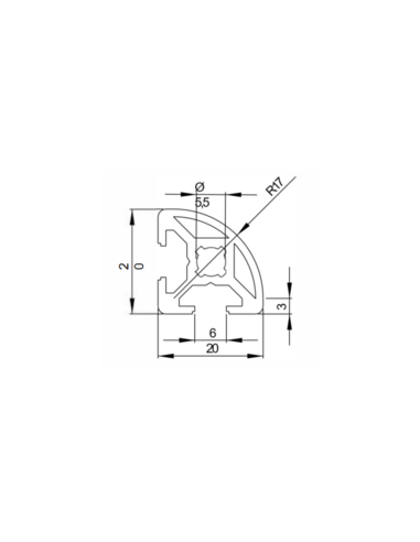 Aluminium profile 20x20R 6 mm slot | EASI-Spare