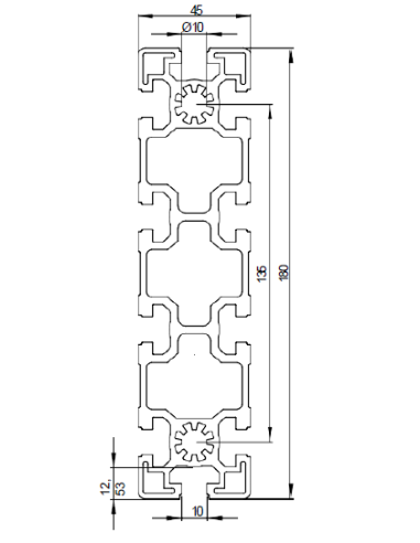 Aluminium profile 45x180 10 mm slot per metre | EASI-Spare