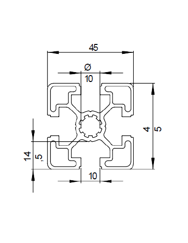 Aluminium profile 45x45L 10 mm groove | EASI-Spare