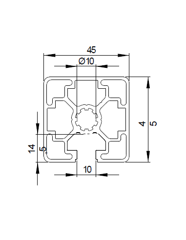 Aluminium profile 45x45L 1N 10 mm slot | EASI-Spare